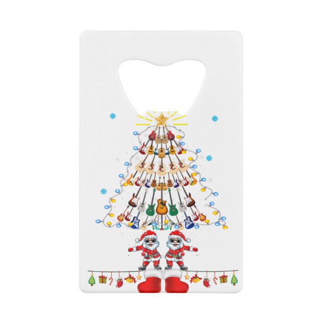 Guitar Santa Christmas Tree Funny Music Loves Credit Card Bottle Opener (Front)