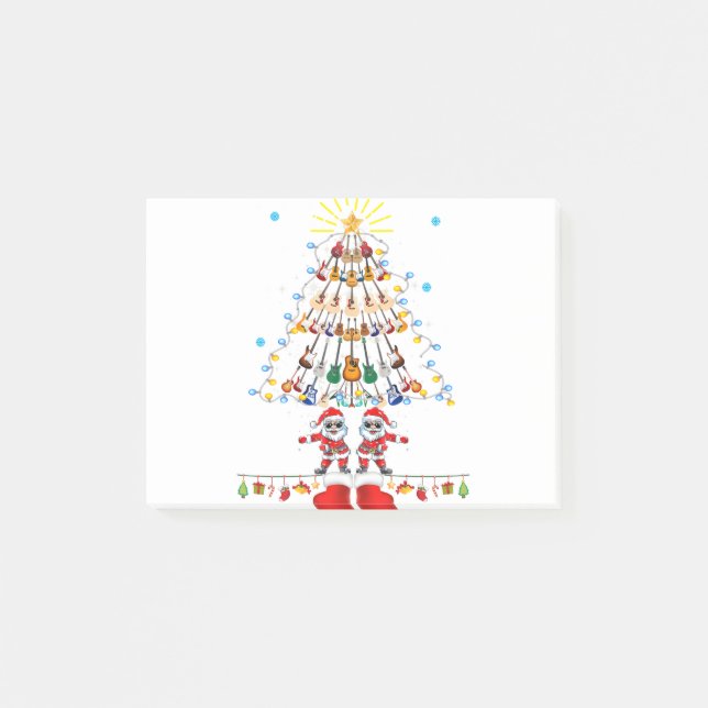 Guitar Santa Christmas Tree Funny Music Loves Post-it Notes (Front)