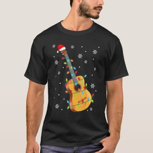 Guitar Santa Hat Christmas Lights Funny Music Love T_Shirt