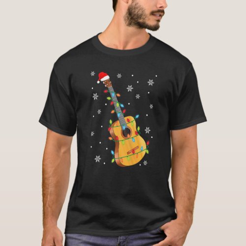 Guitar Santa Hat Christmas Lights Funny Music Love T_Shirt