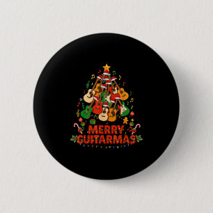 Guitar Santa Hat Christmas Tree Funny Music Loves Button