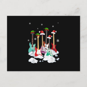 Guitar Santa Hat Christmas Tree Funny Music Loves Postcard