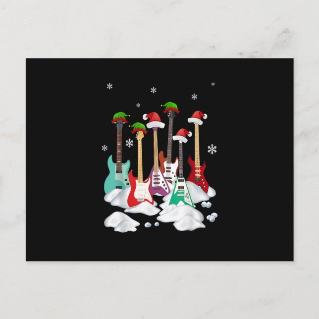 Guitar Santa Hat Christmas Tree Funny Music Loves Postcard (Front)