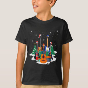 Guitar Santa Hat Christmas Tree Funny Music Loves T-Shirt