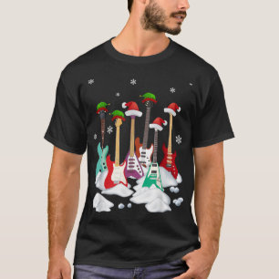 Guitar Santa Hat Christmas Tree Funny Music Loves  T-Shirt