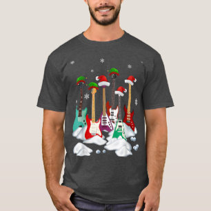 Guitar Santa Hat Christmas Tree Funny Music Loves  T-Shirt