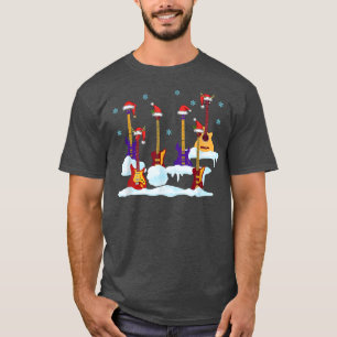 Guitar Santa Hat Christmas Tree Funny Music Loves  T-Shirt