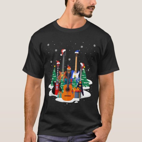 Guitar Santa Hat Christmas Tree Funny Music Loves  T_Shirt