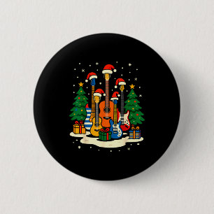 Guitar Santa Hat Christmas Tree Light Funny Music Button