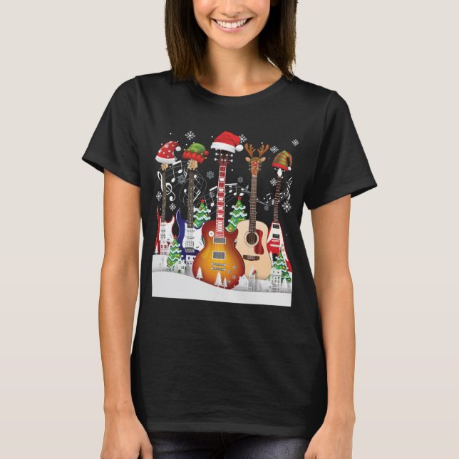 Guitar Santa Hat Elf Christmas Tree Musician Sweat T-Shirt (Front)