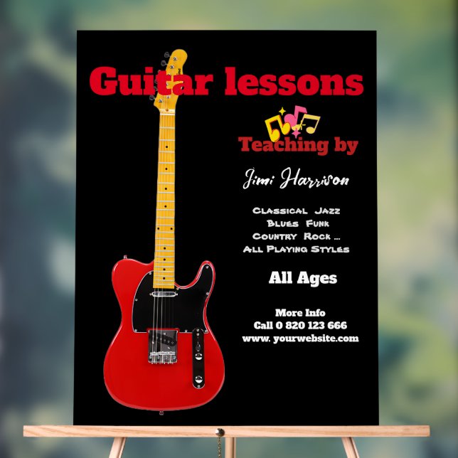 Guitar school Modern Black Customized Acrylic Sign (Neutral)