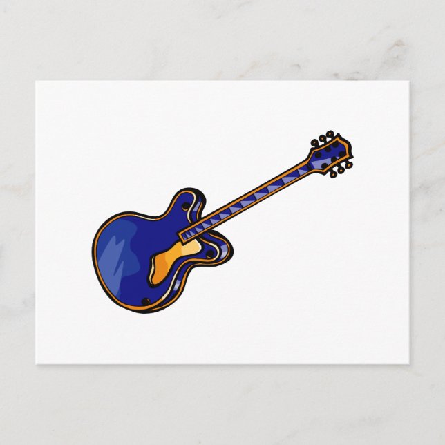 Guitar Semi Hollow Simple Blue Graphic Postcard (Front)