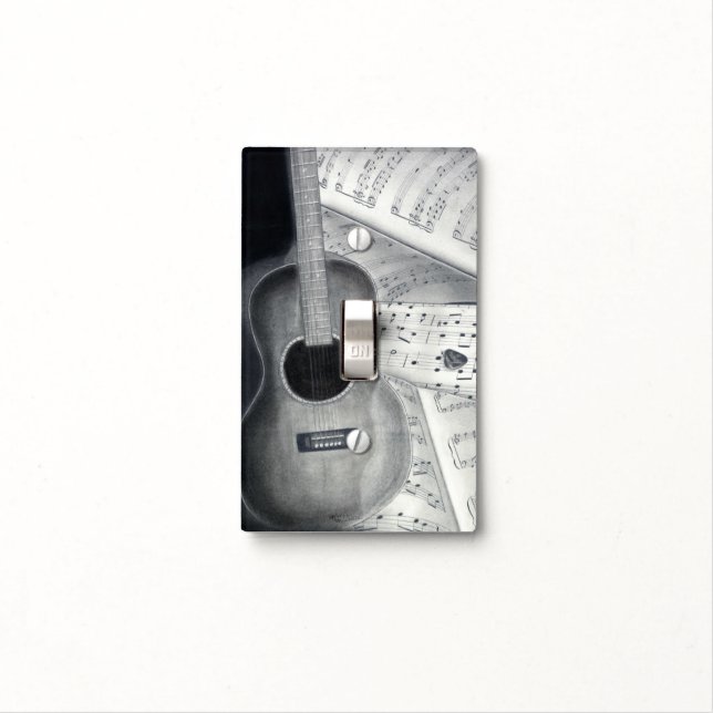 Guitar & Sheet Music Light Switch Cover (In Situ)