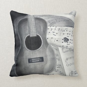 Guitar & Sheet Music Pillow by DrawingsbyKDM at Zazzle