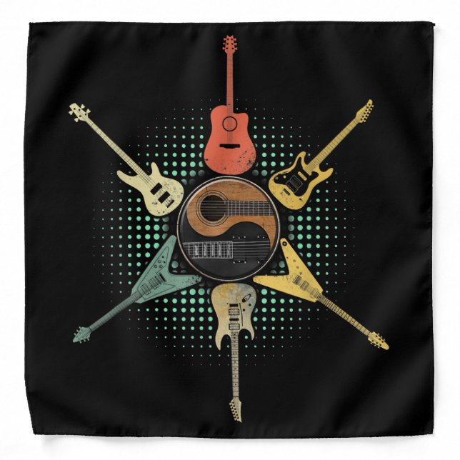 Guitar Shirt. Retro Style, Gift For Guitarist Bandana (Front)
