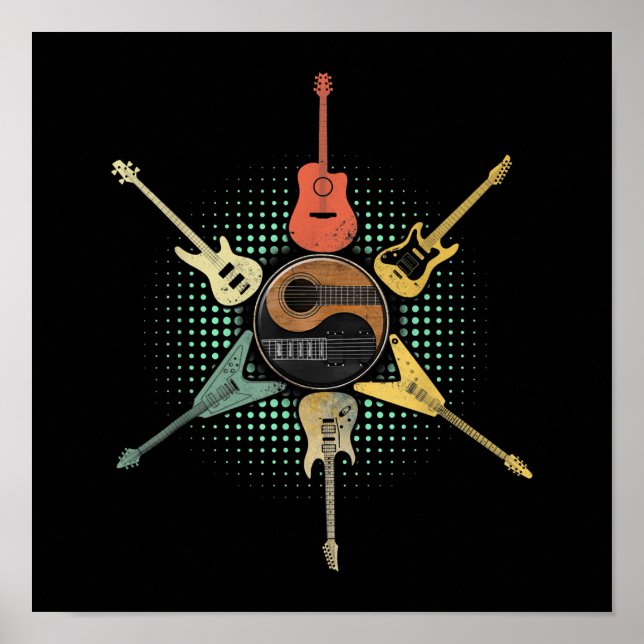 Guitar Shirt. Retro Style, Gift For Guitarist Poster (Front)