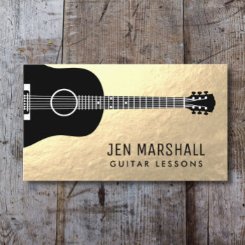 Guitar Silhouette On Faux Gold Foil Business Card by musickitten at Zazzle