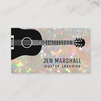 Guitar Silhouette On Faux Iridescent Effect Business Card by musickitten at Zazzle
