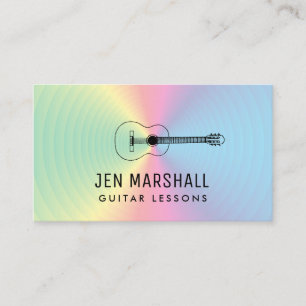 guitar silhouette on prismatic colors business card