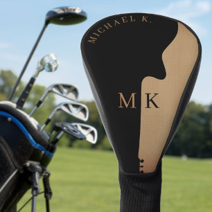 Guitar Silhouette Tan Wood Name Monogram Golf Head Cover