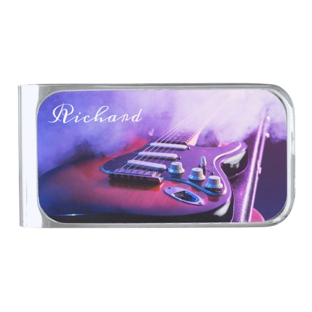 Guitar  silver finish money clip (Front)