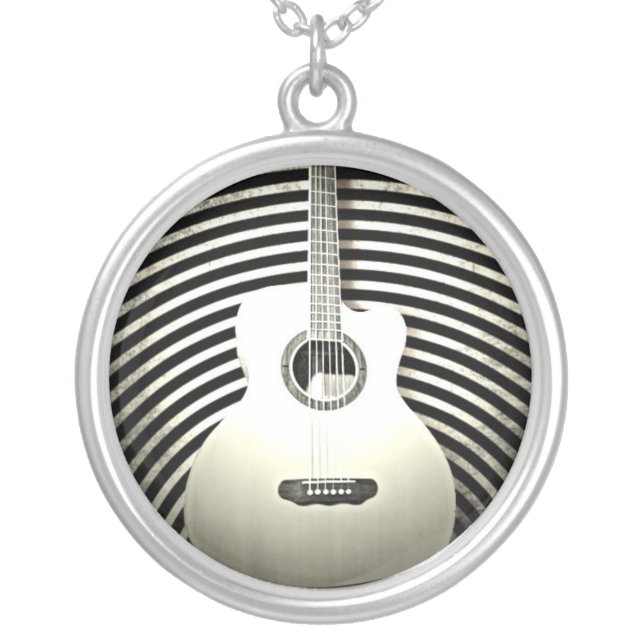 Guitar Silver Plated Necklace (Front)