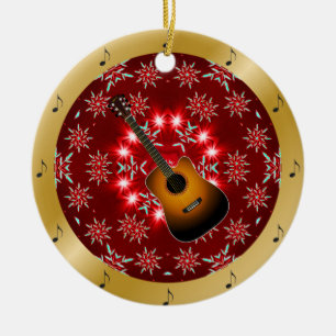 Guitar ~ Silver ~ Red~ Gold ~ Christmas ~ Ceramic Ornament