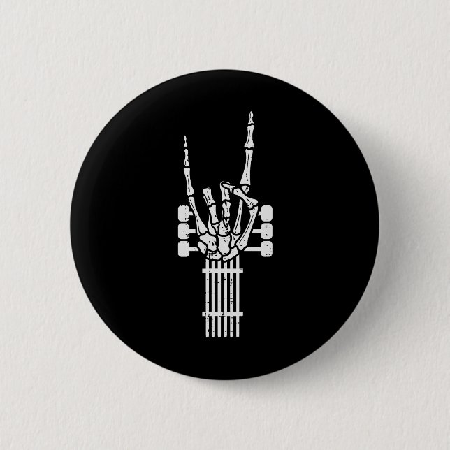 Guitar Skeleton Rock n Roll Rocker Sign Punk Hallo Button (Front)