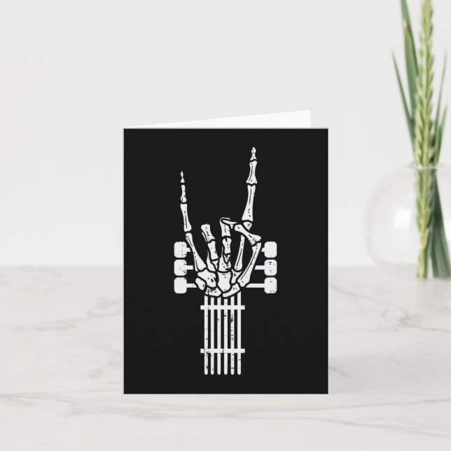 Guitar Skeleton Rock n Roll Rocker Sign Punk Hallo Card (Front)