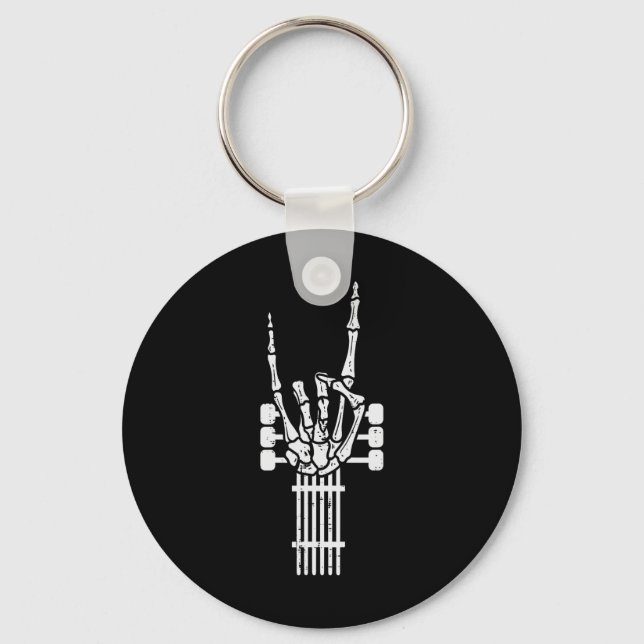 Guitar Skeleton Rock N Roll Rocker Sign Punk Hallo Keychain (Front)