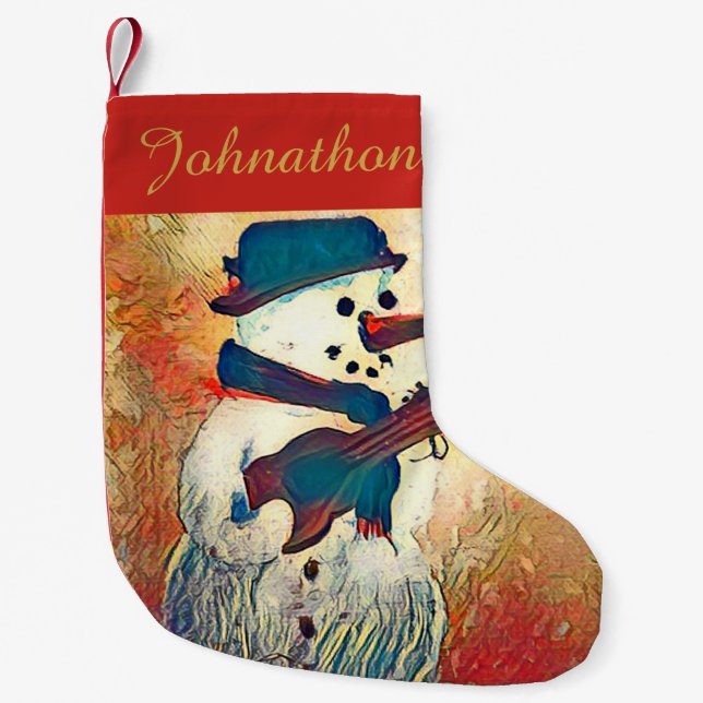 Guitar Snowman Personalized Small Christmas Stocking (Front)