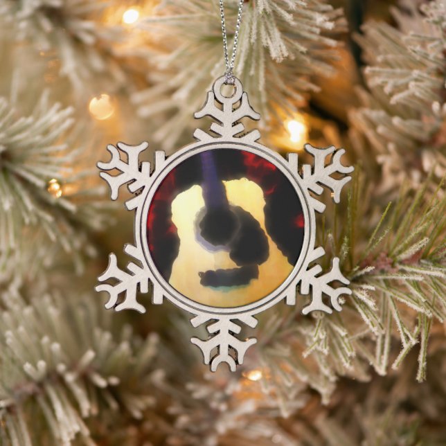 Guitar Solo in Oil Snowflake Pewter Christmas Ornament (Tree)