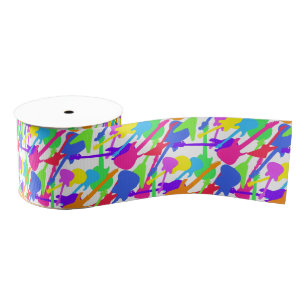 Guitar Splash Pattern Grosgrain Ribbon