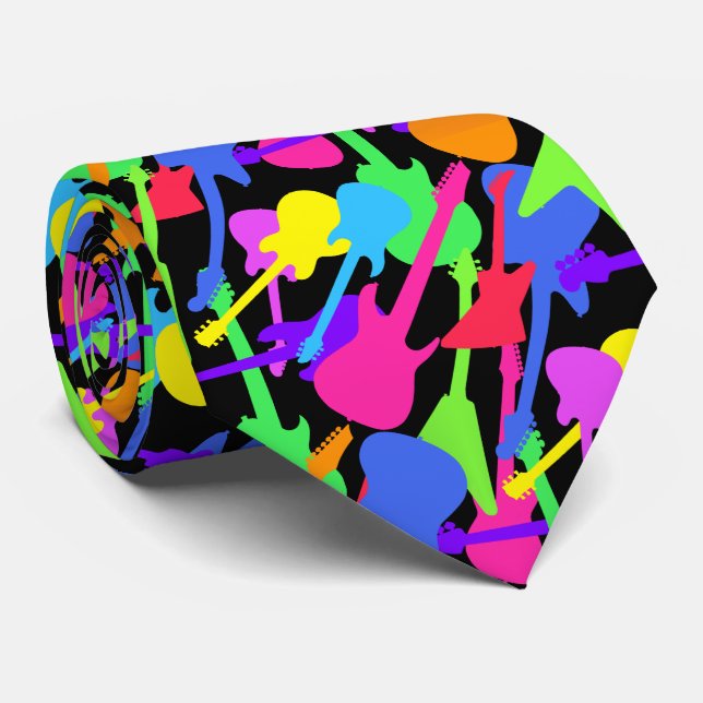 Guitar Splash Pattern Neck Tie (Rolled)