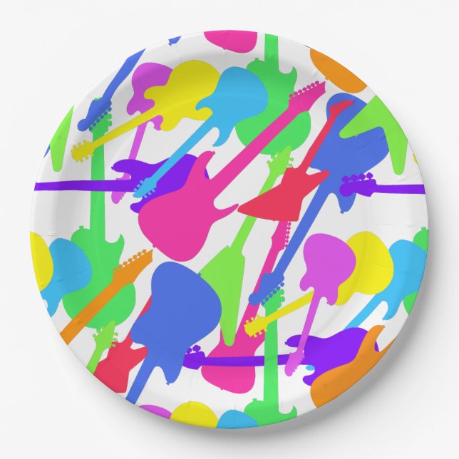 Guitar Splash Pattern Paper Plates (Front)