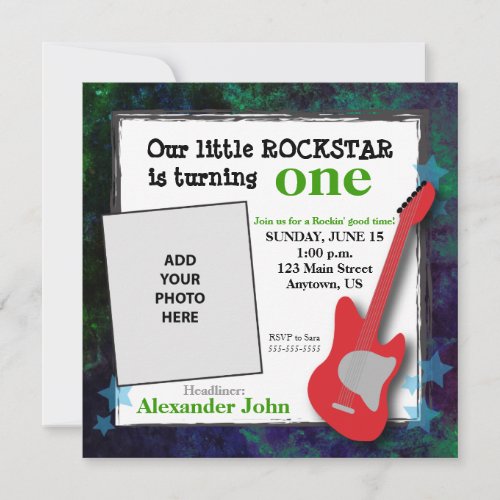Guitar &amp; Stars Boy's Rockstar Birthday Custom Invitations