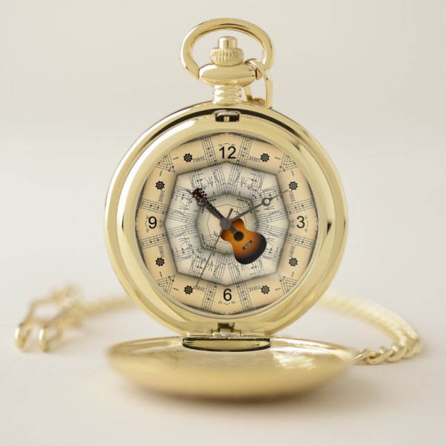 Guitar ~ Strange Musical Design ~ Unique ~ Pocket Watch (Inside)