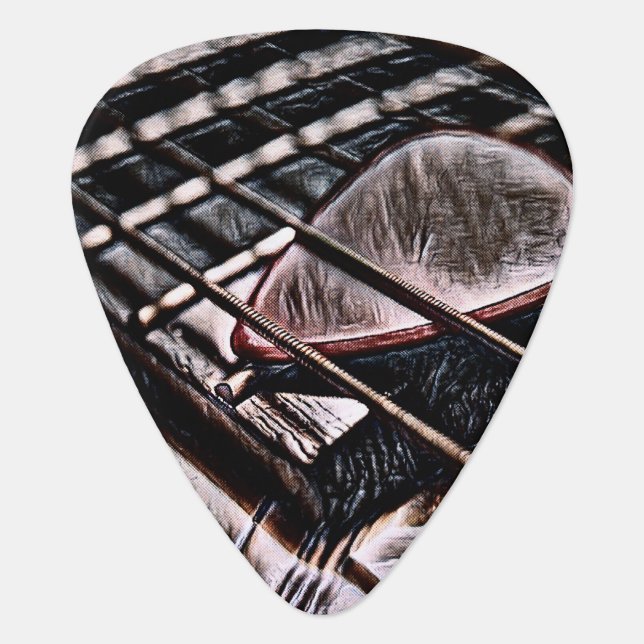 Guitar Strings in Leather Guitar Pick (Front)