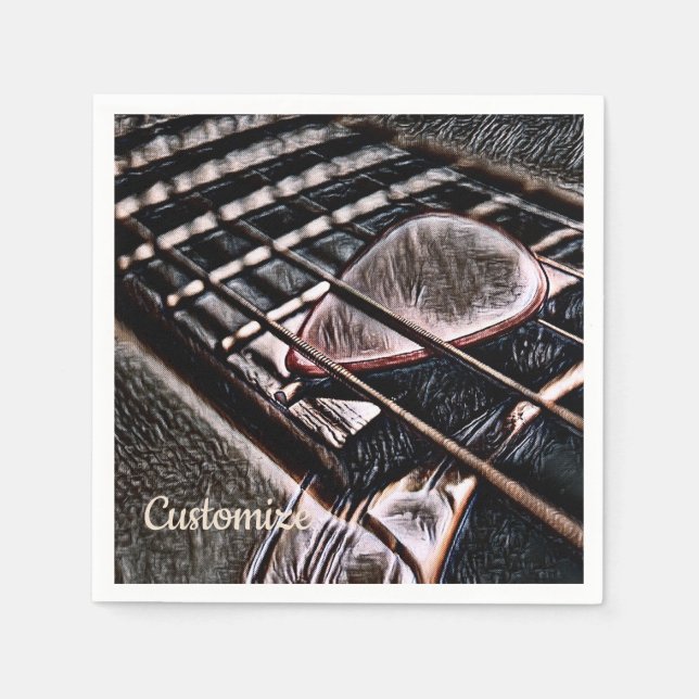 Guitar Strings In Leather Paper Napkins (Front)