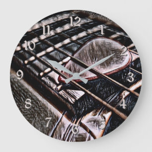 Guitar Strings In Leather Round Wall Clock