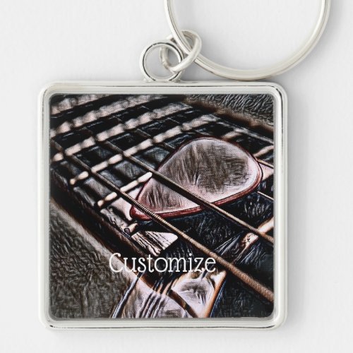 Guitar Strings In Leather Square Premium Key Chain