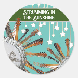GUITAR STRINGS IN THE SUN CLASSIC ROUND STICKER