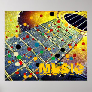 Guitar strings music colorful vintage poster