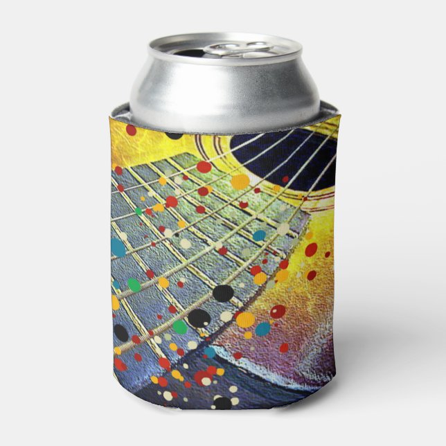 Guitar Strings Musical Watercolor  Can Cooler (Can Front)