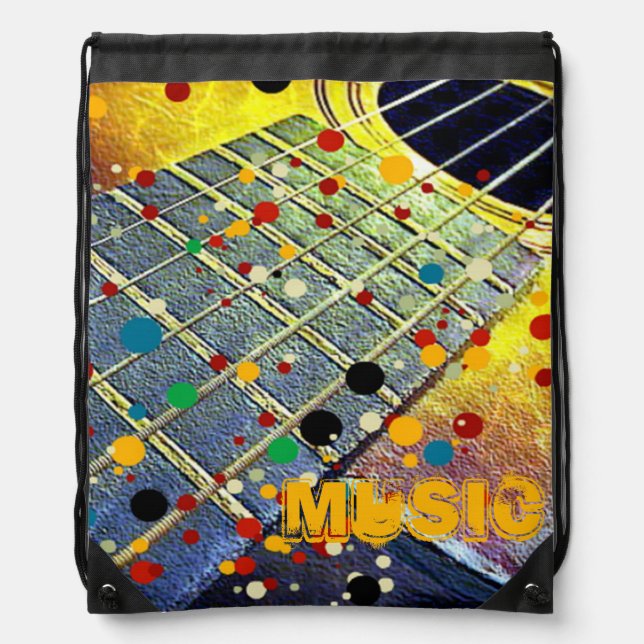 Guitar Strings Musical Watercolor  Drawstring Bag (Front)