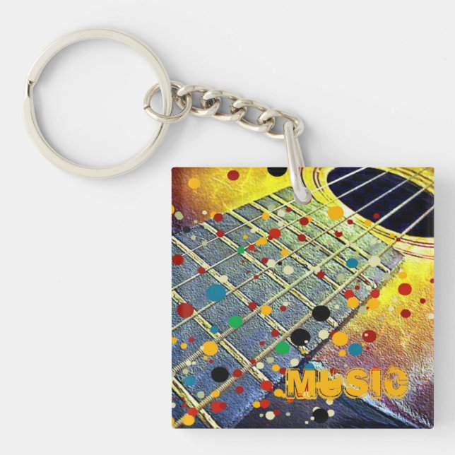 Guitar Strings Musical Watercolor  Keychain (Front)