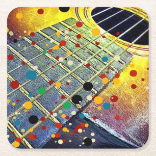 Guitar Strings Musical Watercolor  Square Paper Coaster