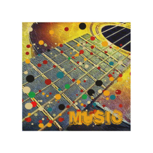 Guitar Strings Musical Watercolor  Wood Wall Art