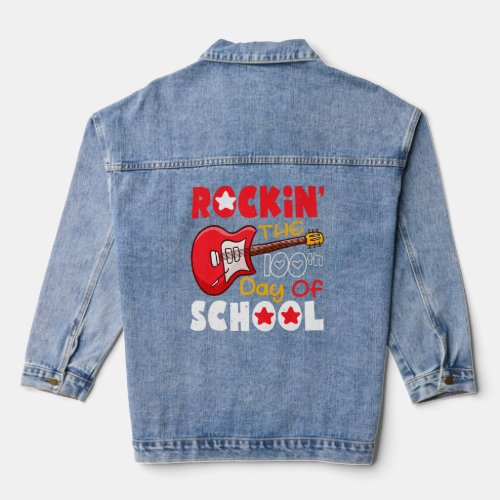 Guitar Student 100th Day Rocking 100 Days Of Schoo Denim Jacket