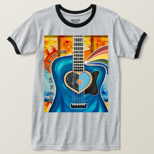 Guitar Sun And Moon Mens Ringer T_shirt